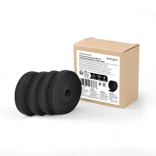 Paquete de 4 Bobinas de 4,6m de Bridas de Gancho y Bucle - 1,27cm de Ancho - Color Negro - Bridas Reutilizables - Bridas Sujetacables - Bridas Ajustables de Tela - De Cortar - A Granel - Imagen 6
