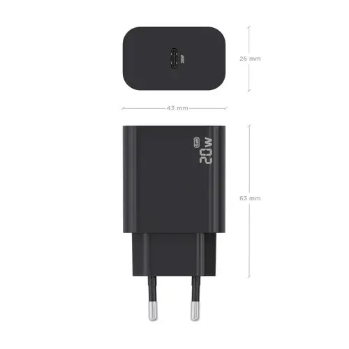 Cargador GaN 20W, 1xUSB-C PD3.0, Negro - Imagen 4