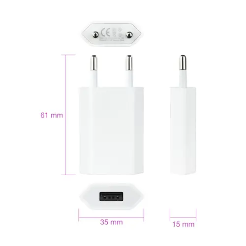 MINI CARGADOR USB PARA IPOD IPHONE,5V-1A, BLANCO - Imagen 3