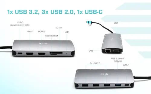 USB 3.0 USB-C/Thunderbolt 3x Display Metal Nano Dock with LAN + Power Delivery 100 W - Imagen 7