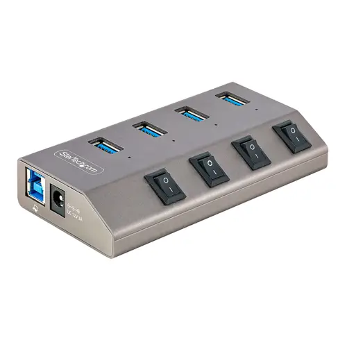 Hub USB-C Autoalimentado de 4 puertos con Interruptores Individuales - Concentrador USB 3.0 a 5 Gbps con Fuente de Alimentación - Ladrón USB Tipo C a USB-A - BC 1.2 - Imagen 1