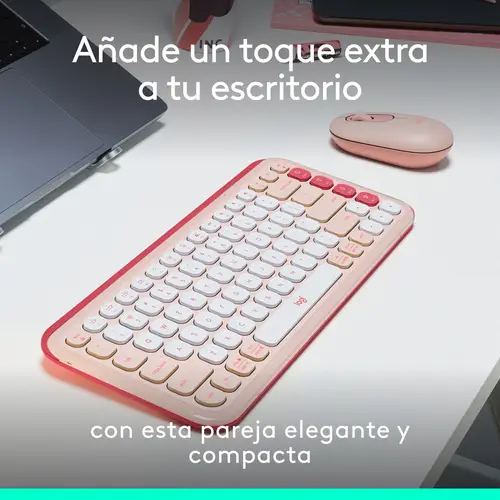 POP ICON COMBO, combinación de teclado y ratón Bluetooth, escritura cómoda, teclas y botones programables, clics discretos, Easy-Switch hasta 3 dispositivos: rosado - Imagen 2
