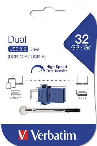 Dual - Unidad USB 3.0 de 32 GB - USB-C / USB-A - Azul - Imagen 9