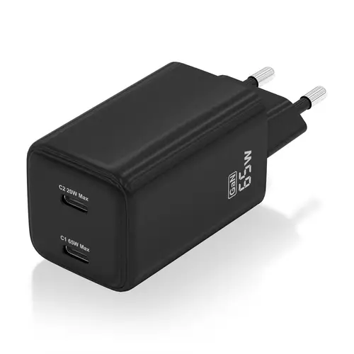 Cargador Gan 65W, 2xUSB-C PD3.0 QD4.0, Negro - Imagen 2