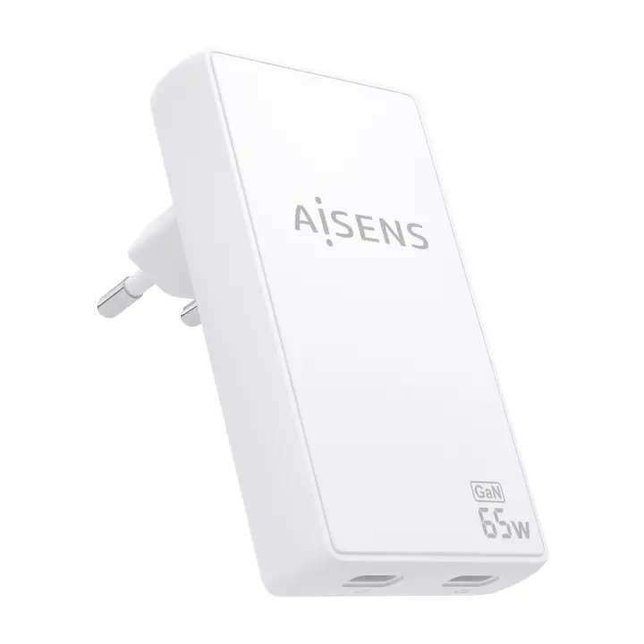 Cargador De Pared GaN Ultra Delgado 65W, 2xUSB-C PD3.0 QC4.0, Blanco