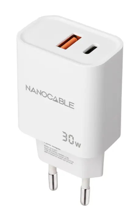 Cargador USB-C/PD + USB-A/QC 30W, Blanco