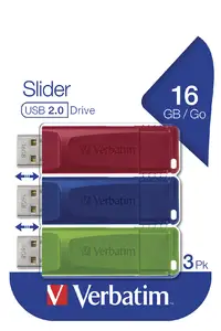 Slider - Unidad USB - 3x16 GB, Azul/Rojo/Verde