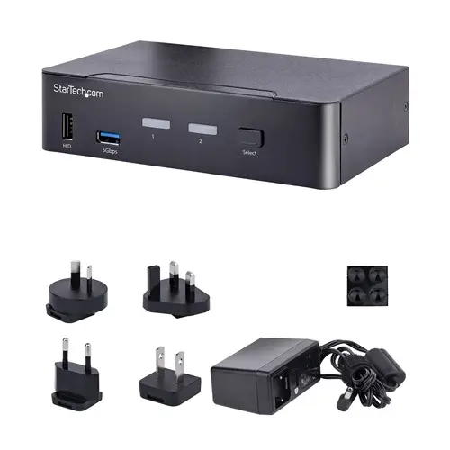 Switch Conmutador KVM USB C Tipo C, KVM de 2 puertos DisplayPort con Vídeo UHD HDR de 4K 60Hz, Audio de 3,5mm, Hub 4x USB y 2x USB A 3.2 Gen 1 de 5Gbps, Compatible con TB 3/4 - Imagen 5