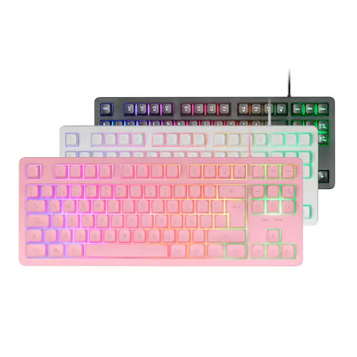 MK023, Teclado Gaming TKL, Tecnología Híbrida H-Mech, Iluminación FRGB Rainbow, Anti-ghosting, Compatibilidad Universal, Rosa, Idioma Español - Imagen 3