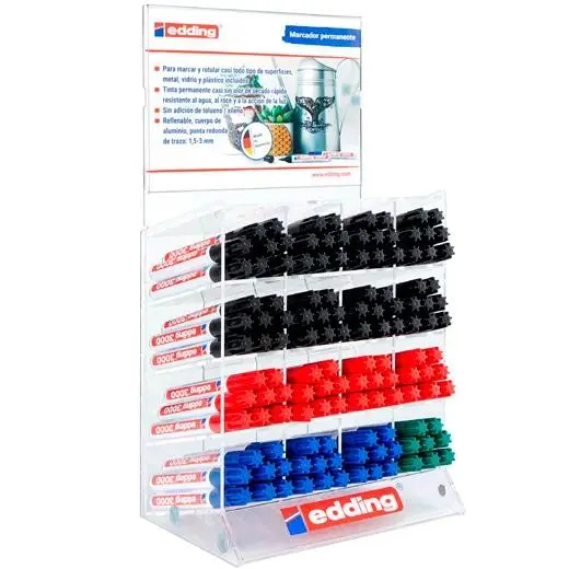 EDDING MARCADOR PERMANENTE 3000 GAMA BÁSICA COLORES SURTIDOS EXPOSITOR 128 UD
