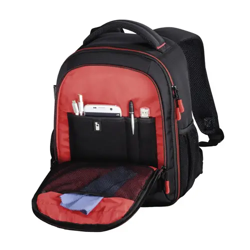Mochila para equipo fotográfico, Funda tipo mochila para cámara réflex, compartimientos extraíbles, color negro y rojo - Imagen 4