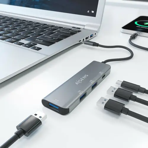 Hub USB 3.2 Gen2 10G USB-C, USB-C/M-1xUSB-C/H-3xUSB-A/H, Gris, 15 cm - Imagen 5