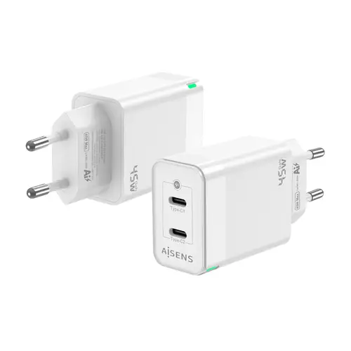 Cargador Gan 45W, 2xUSB-C PD3.0 QC4.0, Blanco - Imagen 1