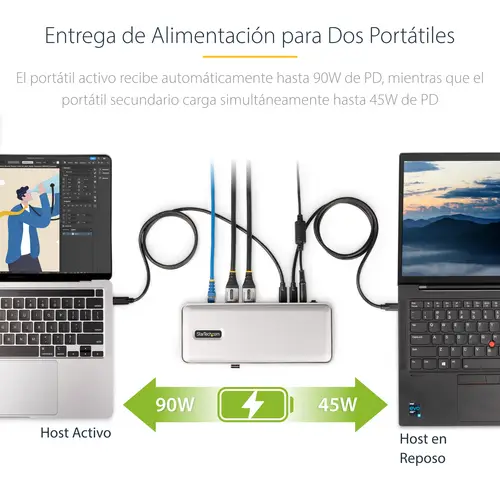 Docking Station KVM USB-C para Portátil - Replicador de Puertos USB Tipo C para 2 Monitores DisplayPort 4K 60Hz - Hub 5x USB - PD 90/45W para 2 Portátiles - Win Mac - Imagen 9