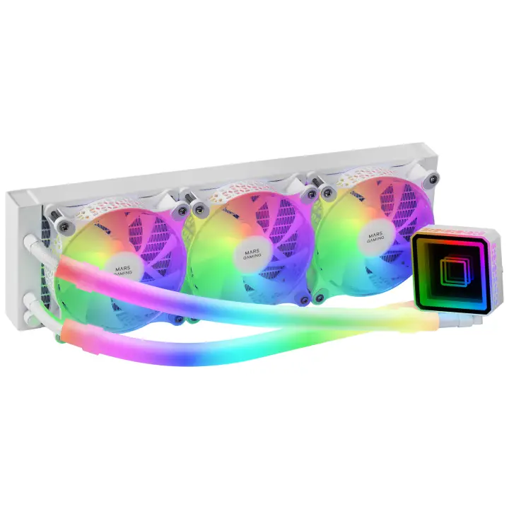 ML-ULTRA360 Blanco, Refrigeración Líquida CPU, TDP 650W, Espejo Infinito, 3 Ventiladores Silenciosos FDB ARGB, Tubos ARGB, Multisocket Universal
