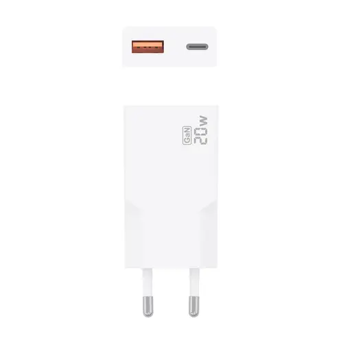 Cargador Ultra Delgado GaN 20W, 1xUSB-C PD3.0 QC4.0, 1xUSB-A QC3.0, Blanco - Imagen 4