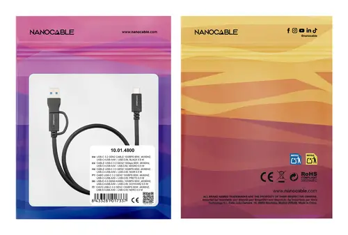 10.01.4800 cable USB USB 3.2 Gen 2 (3.1 Gen 2) 0,5 m USB A/USB C USB C Negro - Imagen 3