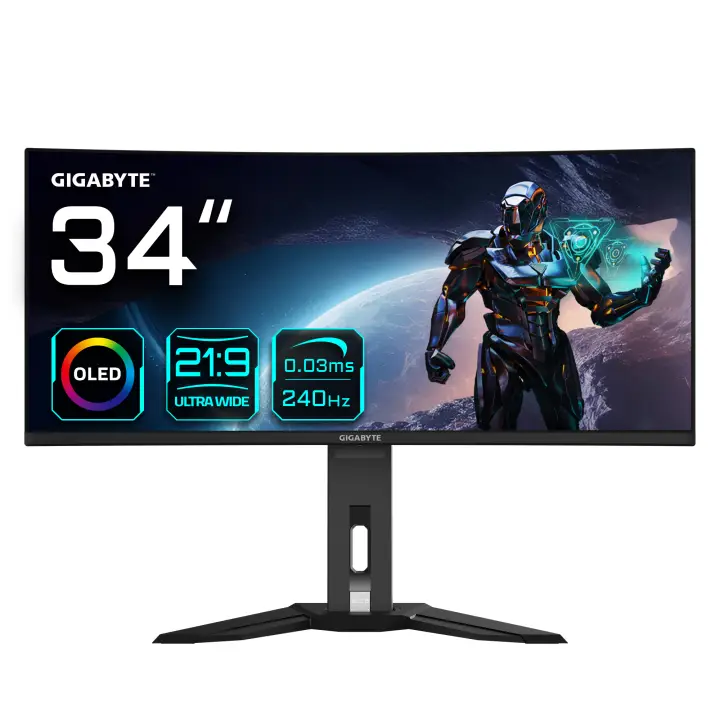 Monitor de juegos curvo OLED WQHD MO34WQC2 de 34" - 3440 x 1440, 240Hz, 0.03ms, KVM, 250 cd/m², FreeSync Premium Pro, DisplayHDR True Black 400, HDMI 2.1, Displayport 1.4