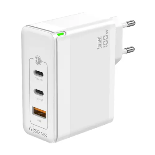 Cargador Gan 100W, 2xUSB-C PD3.0 QC4.0 QC5.0, 1xUSB-A QC3.0, Blanco - Imagen 2