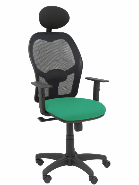 Silla Alocén malla negra asiento bali verde brazos regulables cabecero fijo