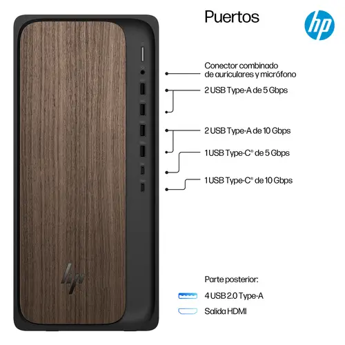 OmniDesk Desktop AI M03-0012ns PC Intel Core Ultra 5 225 16 GB DDR5-SDRAM 1 TB SSD Windows 11 Home Torre AI PC Madera, Negro - Imagen 4