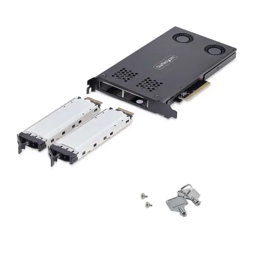 Tarjeta Rack Móvil de 2 Bahías para SSD NVMe M.2 a PCIe x8 - Requiere Bifurcación - Bahías de Intercambio en Caliente - Instalación sin Herramientas - Imagen 9
