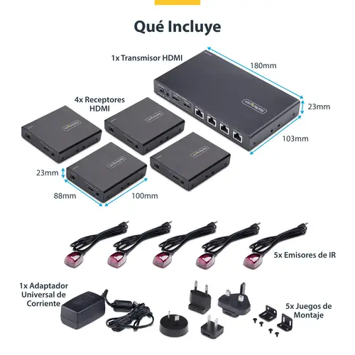 Extensor Divisor de 4 Puertos HDMI 4K 60Hz por Cable CAT6 Ethernet - Juego de Distribución 1x2 HDMI con IR y Power over Cable - Hasta 70m - Imagen 7