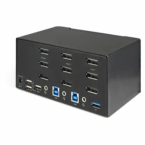 Switch Conmutador KVM de 2 Puertos DisplayPort 4K para 3 Monitores - Vídeo de 4K y 60Hz Ultra HD - HDR - Hub Ladrón USB 3.0 de 2 Puertos y 4 Puertos USB 2.0 HID - Audio - HotKey - TAA - Imagen 3