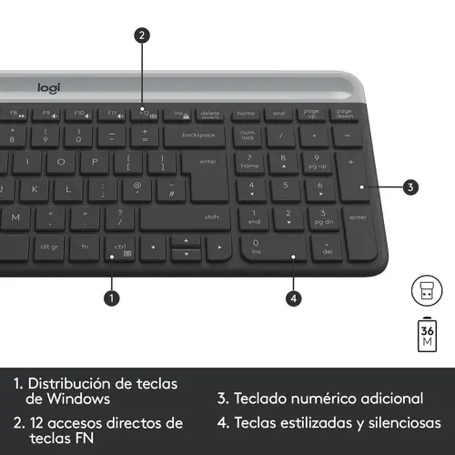 920-009198 teclado Ratón incluido Universal RF inalámbrico QWERTY Español Grafito - Imagen 12