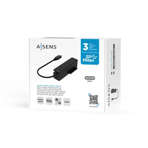 Adaptador ASE-35C02B SATA a USB-C USB 3.0/USB3.1 GEN1 para Discos Duros 2.5" y 3.5" con Alimentador, Negro - Imagen 6
