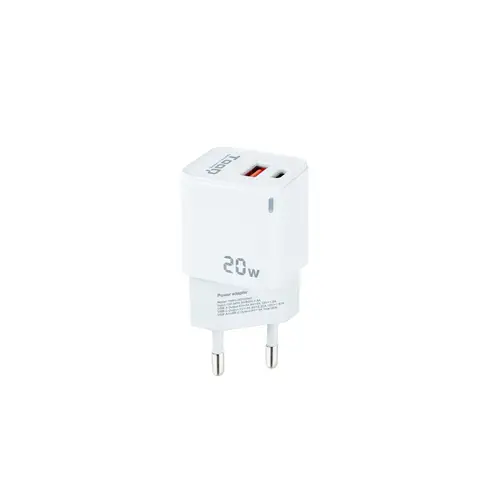 Cargador de Pared USB-C/PD + USB-A/QC 20W, Blanco - Imagen 1