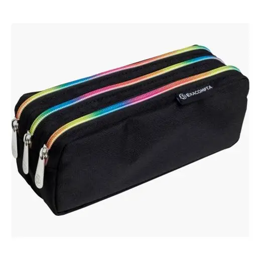 EXACOMPTA ESTUCHE RECTANGULAR 3 COMPARTIMENTOS RAIMBOW NEGRO - Pack de 6 unidades