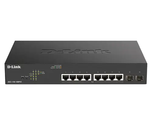 DGS-1100-10MPV2 switch Gestionado L2 Gigabit Ethernet (10/100/1000) Energía sobre Ethernet (PoE) 1U Negro - Imagen 1