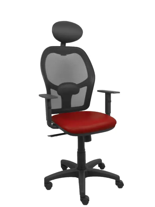 Silla Alocén malla negra asiento similpiel granate brazos regulables cabecero fijo - Imagen 1