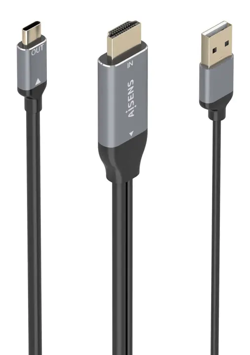 Cable Conversor Aluminio HDMI V2.0 A USB-C 4K@60HZ, HDMI/M+USB-A/M-USB-C/M, Negro, 1.8m