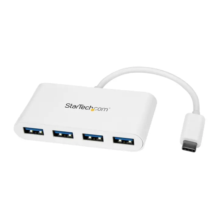 Hub Ladrón USB C con 4 Puertos USB-A (USB 3.0 SuperSpeed de 5Gbps) - Alimentado por el Bus USB - Concentrador Adaptador USB Tipo C a USB-A para Ordenador Portátil - Hub Ladrón Tipo C USB 3.2 Gen 1 - Blanco
