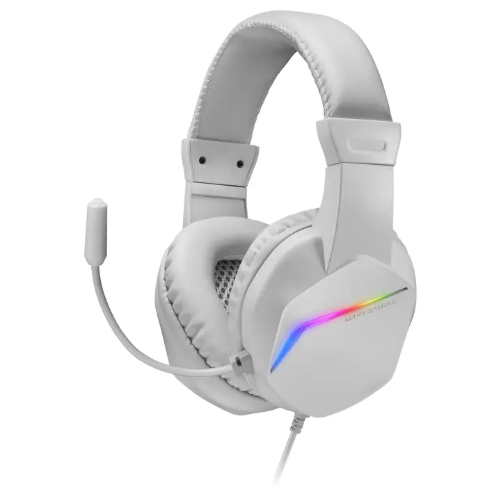 MH122 Blanco, Cascos Gaming FRGB Over Ear con Micrófono, Sonido HiFi, Cancelación de Sonido, Ultraligeros, PS4 PS5 Xbox Switch Tablet Windows Mac