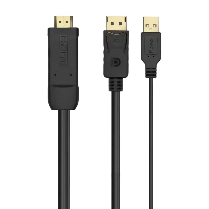 Cable Conversor Activo HDMI 2.0 + USB Alim. a DISPLAYPORT V1.2, HDMI/M-USB/M-DP/M, Negro, 1.8M