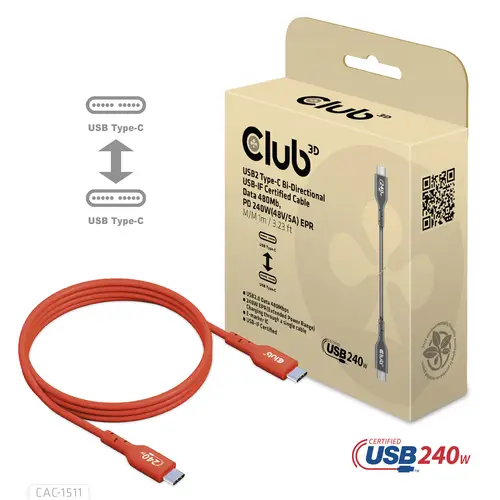 Cable certificado USB2 tipo C bidireccional USB-IF Datos 480 Mb, PD 240 W (48 V/5 A) EPR M/M 1 m/3,23 pies - Imagen 5