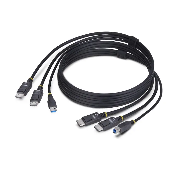 Cable KVM DisplayPort de Doble Pantalla con USB 5Gbps de 1,8m - 4K 60Hz - DP 1.2 - Cable para Conmutador KVM para Dos Monitores