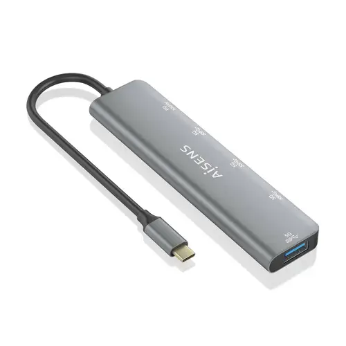 Hub USB 3.2 Gen1 5G USB-C, USB-C/M-1xUSB-C PD100W/H-1xUSB-C/H-3xUSB-A/H, Gris, 15cm - Imagen 1