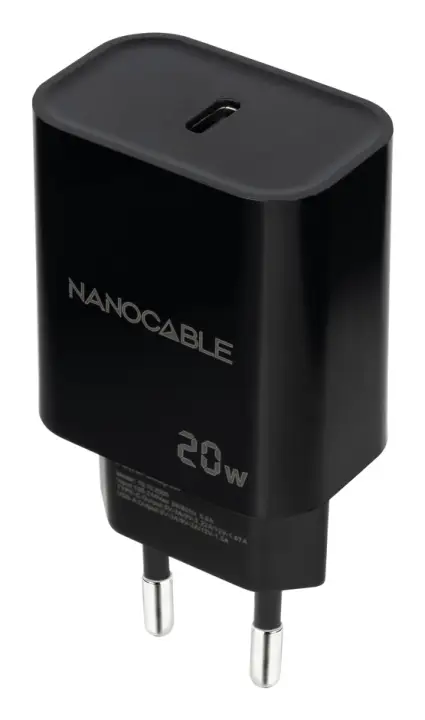 Cargador USB-C PD 20W, Negro