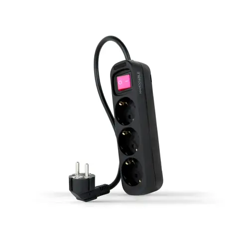 Regleta de Enchufes con 3 Tomas con Interruptor, 1.4 m, Negro - Imagen 1