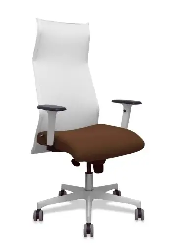 Sillón Sahuco blanco bali marrón oscuro brazos blancos base blanca ruedas parqué 65mm