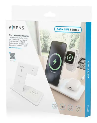 Cargador Inalambrico USB-C 3 En 1 De 15W Para Movil, Apple Watch, Ariculares Con Estuche De Carga, Blanco - Imagen 7