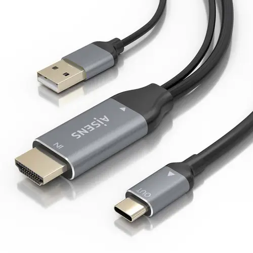 Cable Conversor Aluminio HDMI V2.0 A USB-C 4K@60HZ, HDMI/M+USB-A/M-USB-C/M, Negro, 1.8m - Imagen 3