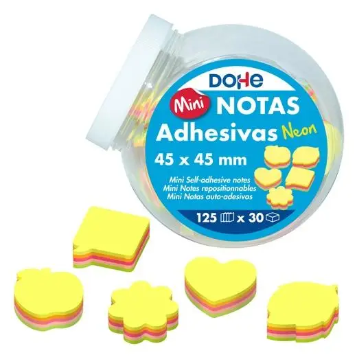 DOHE BLOC DE MINI NOTAS ADHESIVAS 125H MULTICOLOR CON FORMAS EXPOSITOR 30 SURTIDO NEÓN