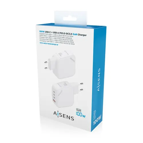 Cargador GaN 100W, 3xUSB-C PD3.0 QC4.0, 1xUSB-A QC3.0, Blanco - Imagen 6