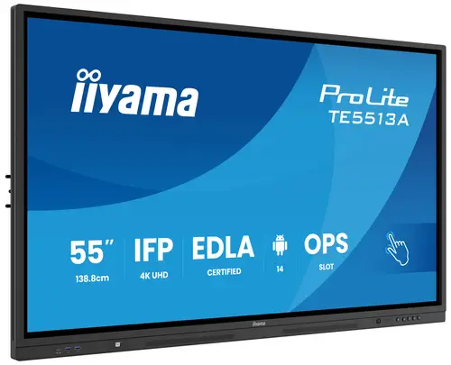TE5513A-B2AG pantalla de señalización Panel plano interactivo 138,7 cm (54.6") Wifi 500 cd / m² 4K Ultra HD Negro Pantalla táctil Procesador incorporado Android 24/7 - Imagen 1
