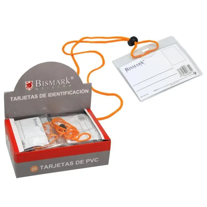BISMARK TARJETAS DE IDENTIFICACIÓN PVC  HORIZONTAL 10,9X9 CM CORDÓN NARANJA